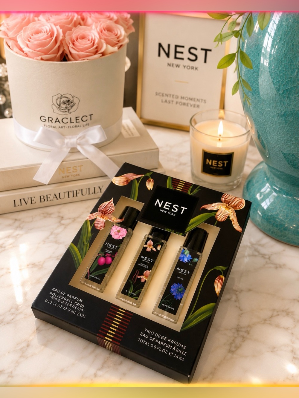 Nest Boxed Trio – Gift Set - Lychee Rose, Vanilla Bourbon & Indigo $78 value